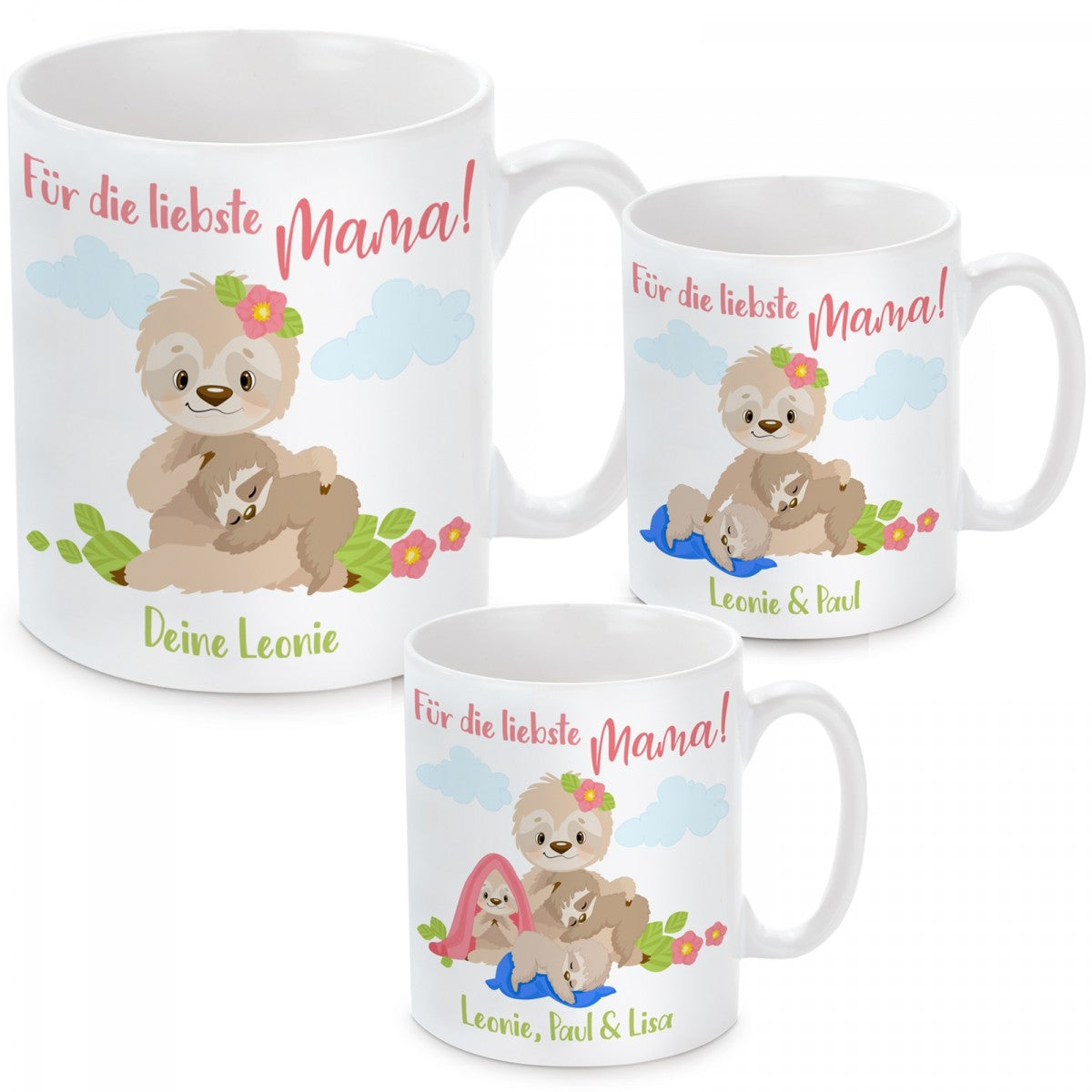 personalisierte Tassen mit Motiv - Für die liebste Mama! - individuell für 1-3 Kinder