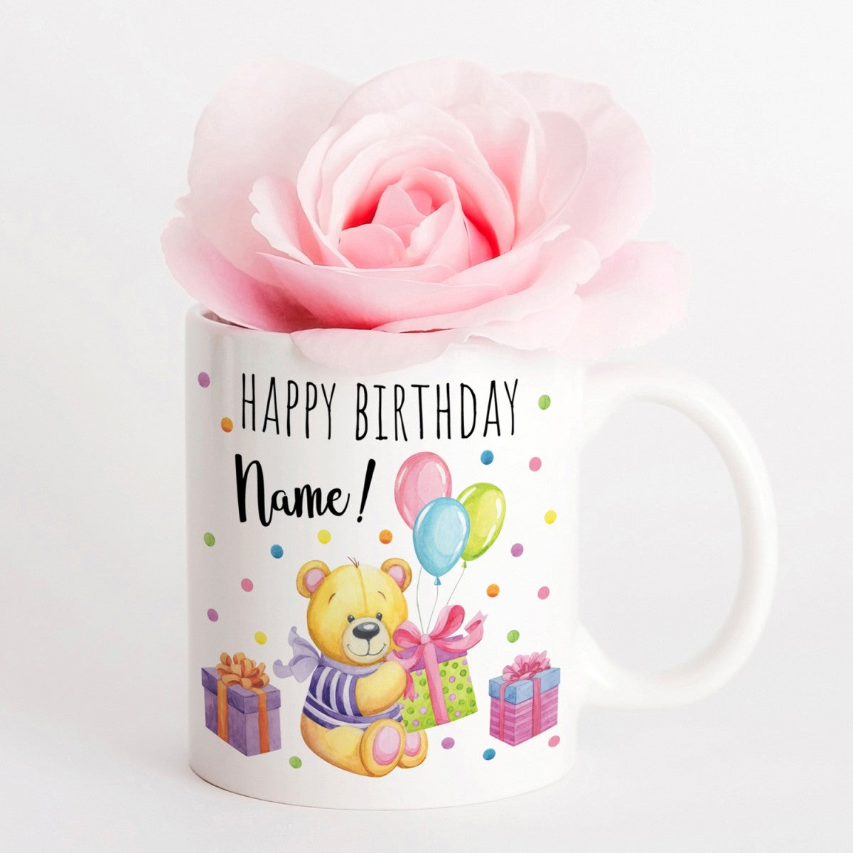 personalisierte Tasse mit Motiv - Happy Birthday (Wunschname)