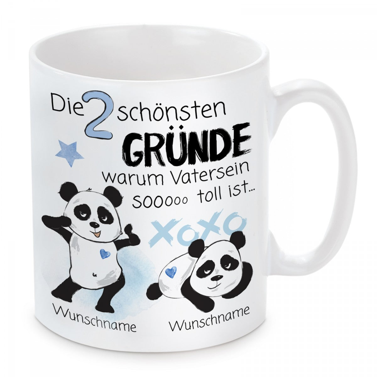 personalisierte Tasse mit Motiv - Die 2 schönsten Gründe warum Vatersein so toll ist... " 2 Wunschnamen"