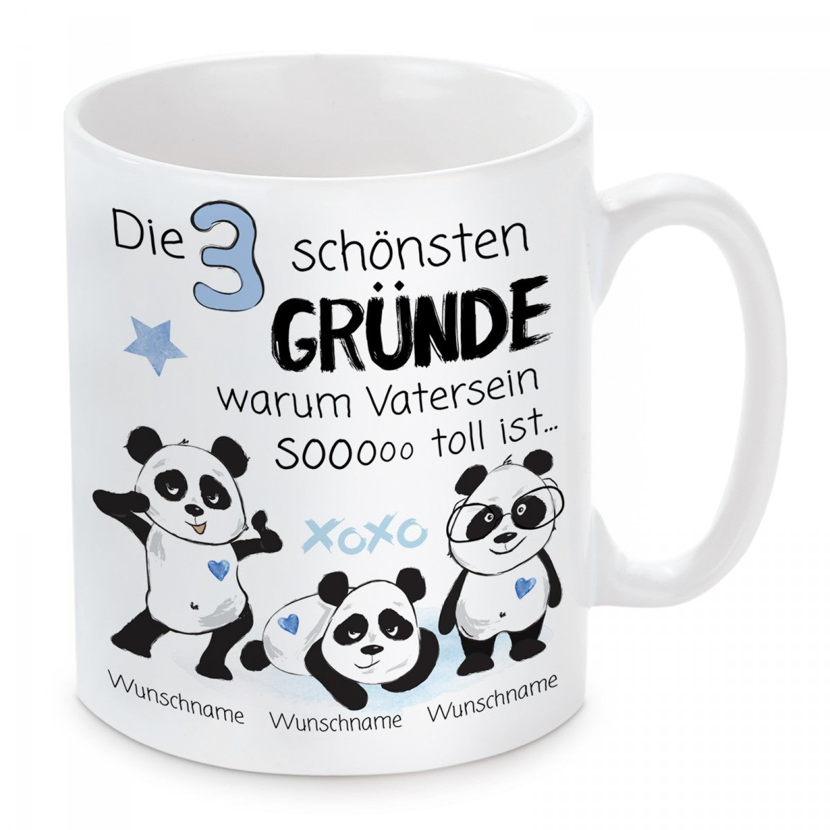 personalisierte Tasse mit Motiv - Die 3 schönsten Gründe warum Vatersein so toll ist... " 3 Wunschnamen"
