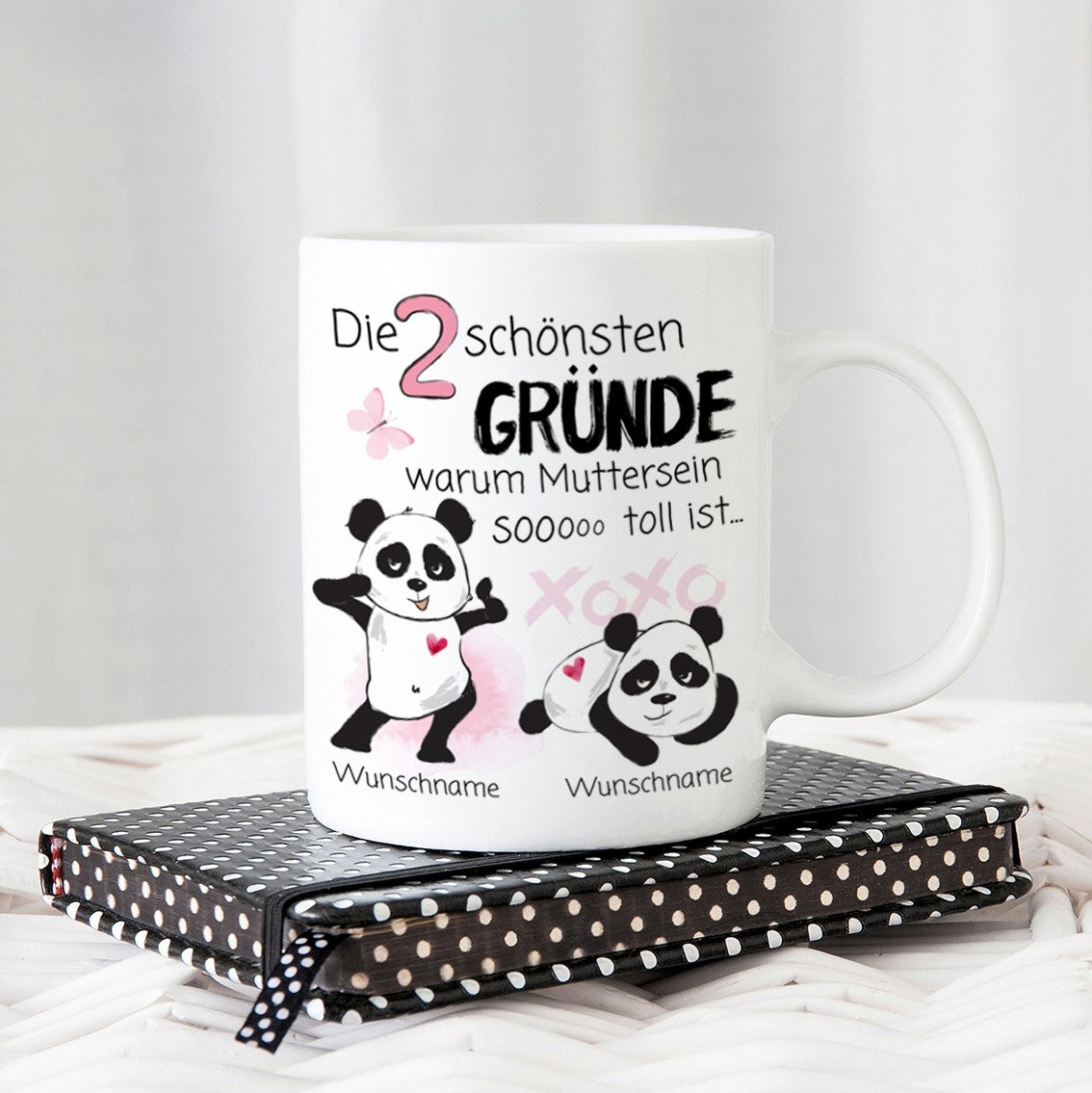 personalisierte Tasse mit Motiv - Die 2 schönsten Gründe warum Muttersein so toll ist... "Wunschnamen"