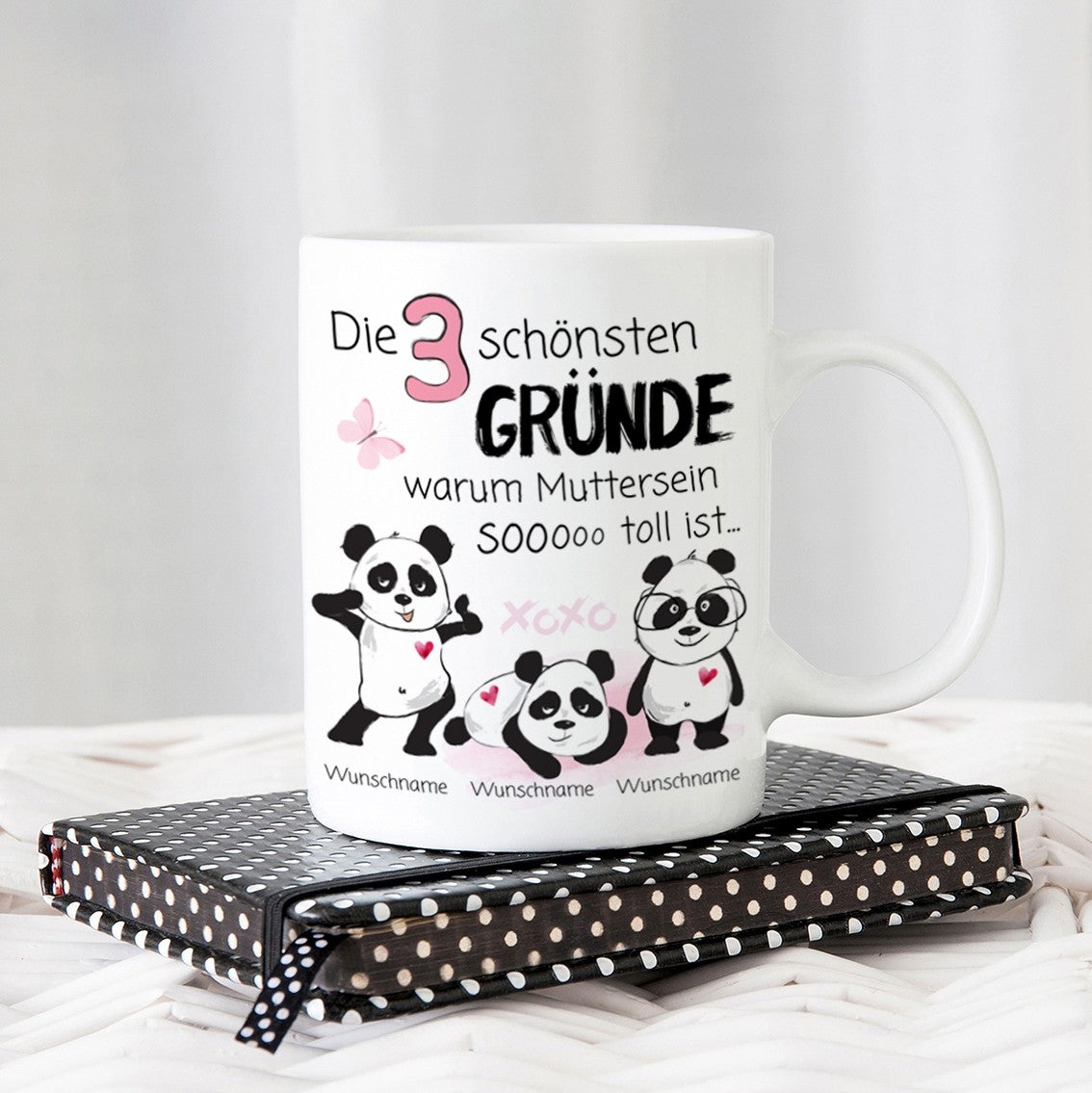 personalisierte Tasse mit Motiv - Die 3 schönsten Gründe warum Muttersein so toll ist... "Wunschnamen"