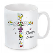personalisierte Tasse  - Kreuz Taufe-Kommunion-Konfirmation "Wunschname und Wunschdatum"