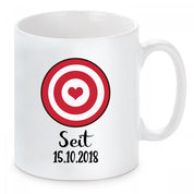 2er Set Tassen mit Motiv - Pfeil Seit-Zielscheibe Seit mit "Wunschdatum"