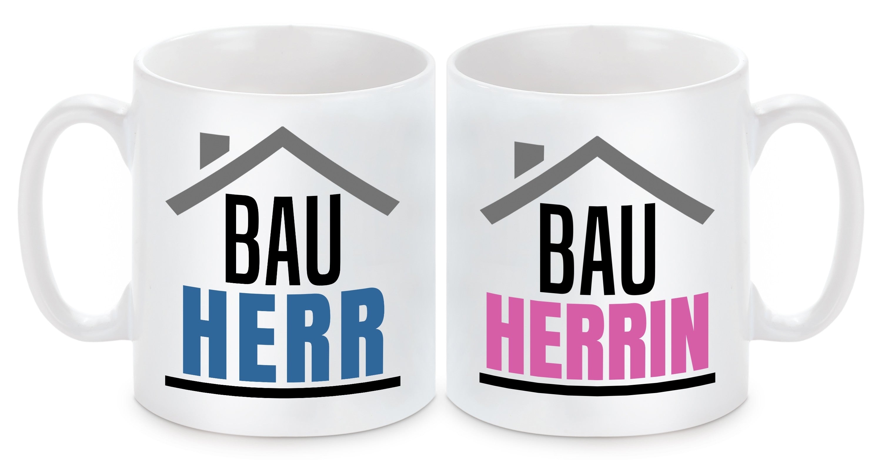 2er Set Tassen mit Motiv - Bauherr Bauherrin