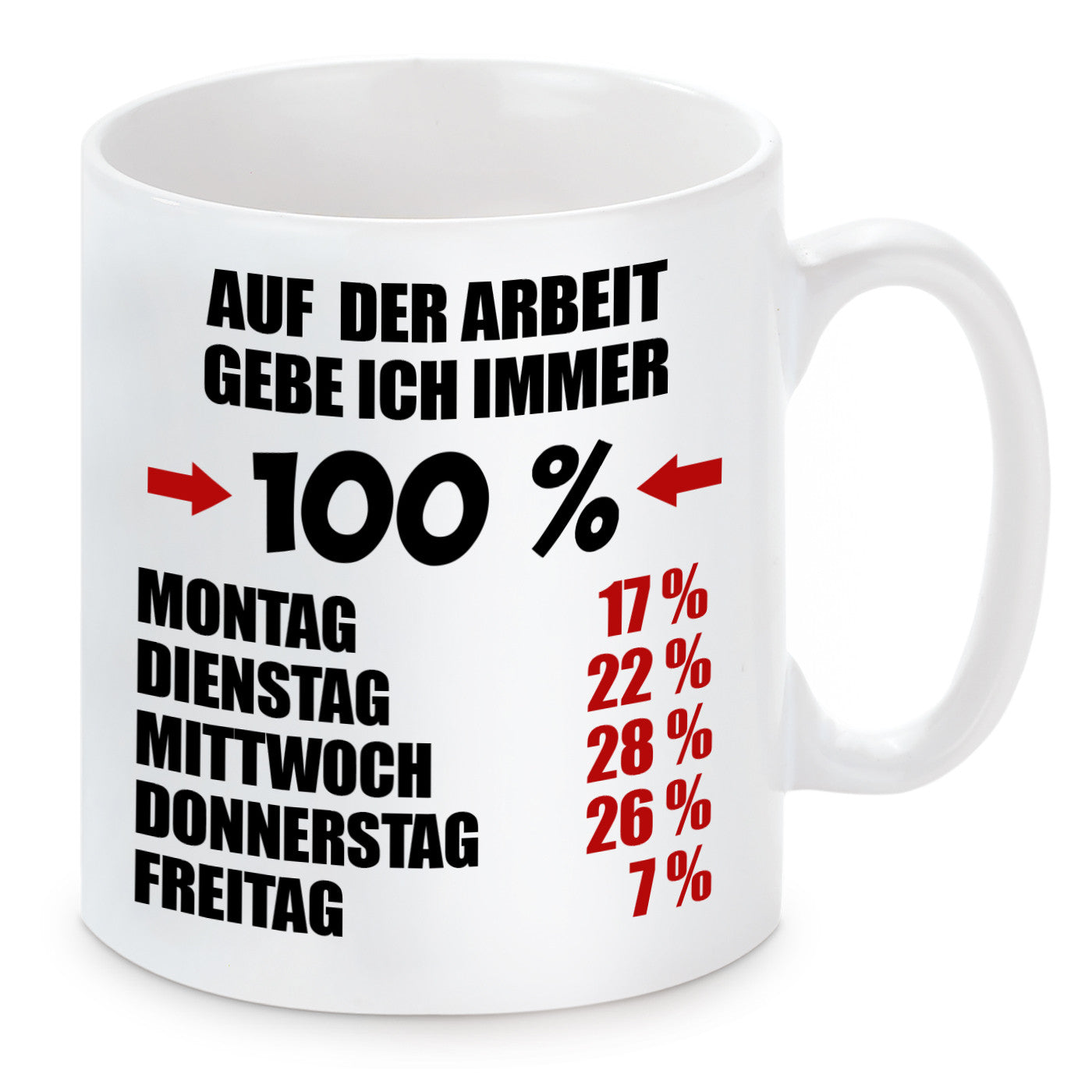 Tasse mit Motiv - Auf der Arbeit gebe ich immer 100%