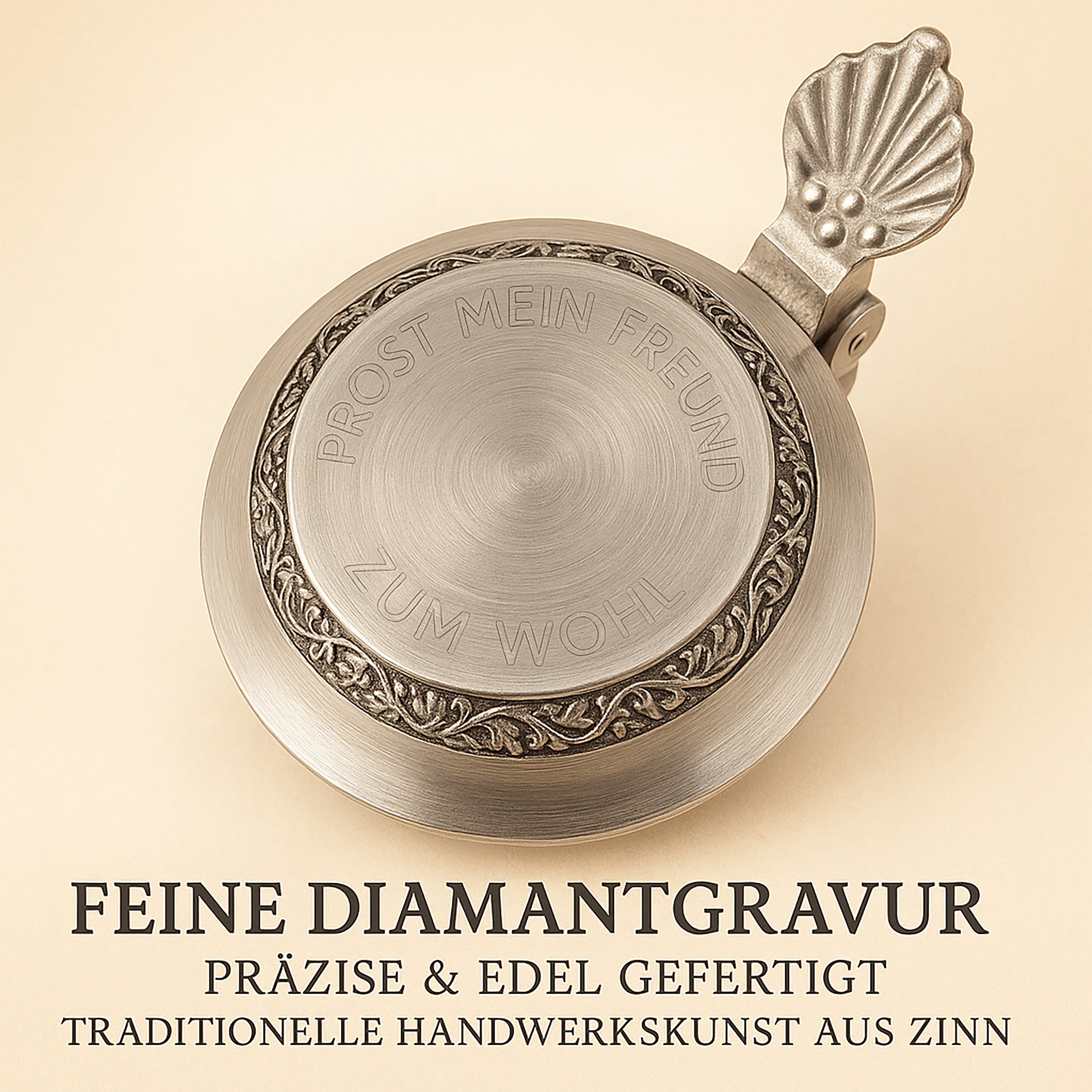 Personalisierter Zinndeckel für Bierflaschen mit Wunschgravur – Handarbeit aus Deutschland – Edler Flaschendeckel aus reinem Zinn