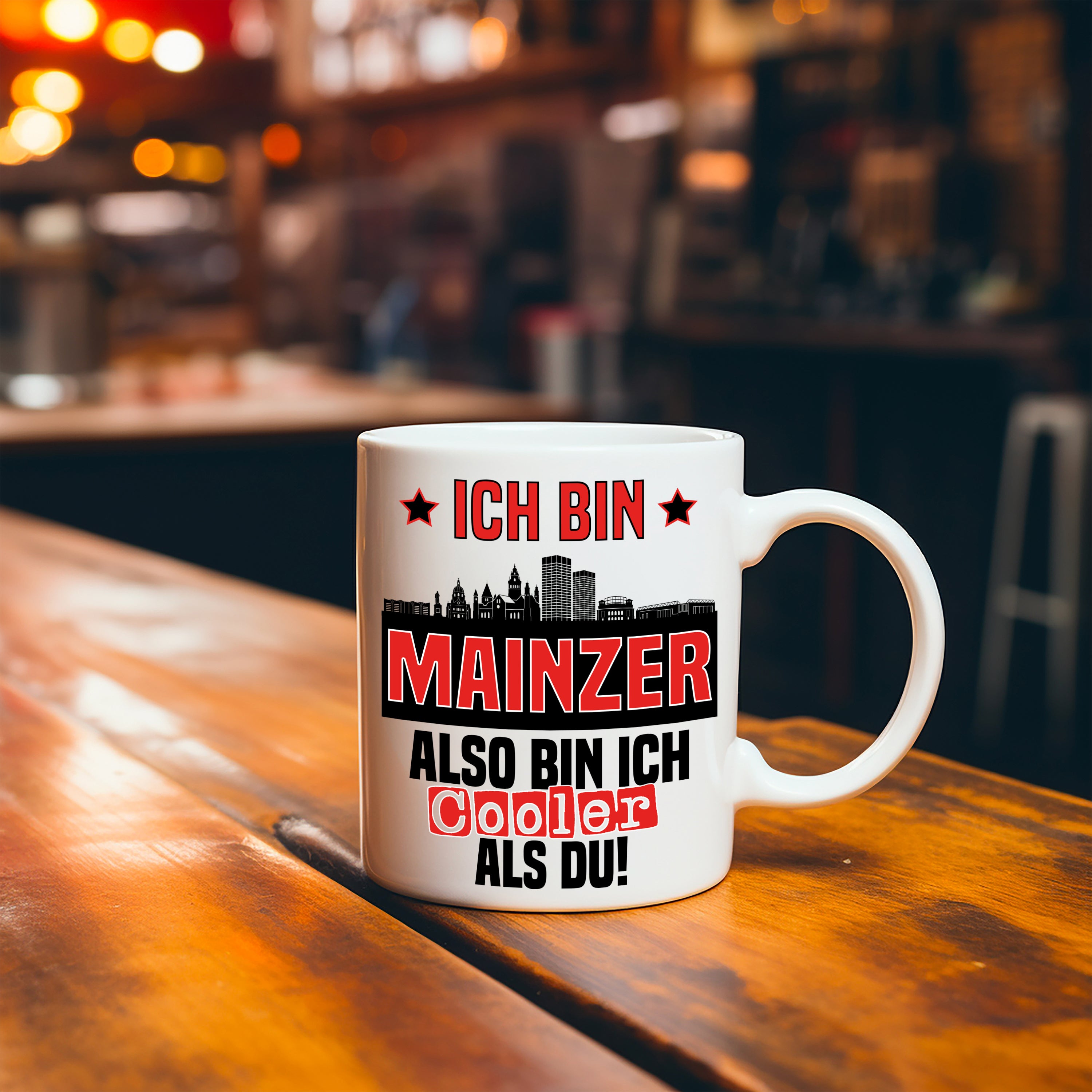 Tasse mit Motiv - Ich bin Mainzer also bin ich cooler als du! | Fußball Keramiktasse für Mainz 05 Fan | Skyline deiner Stadt