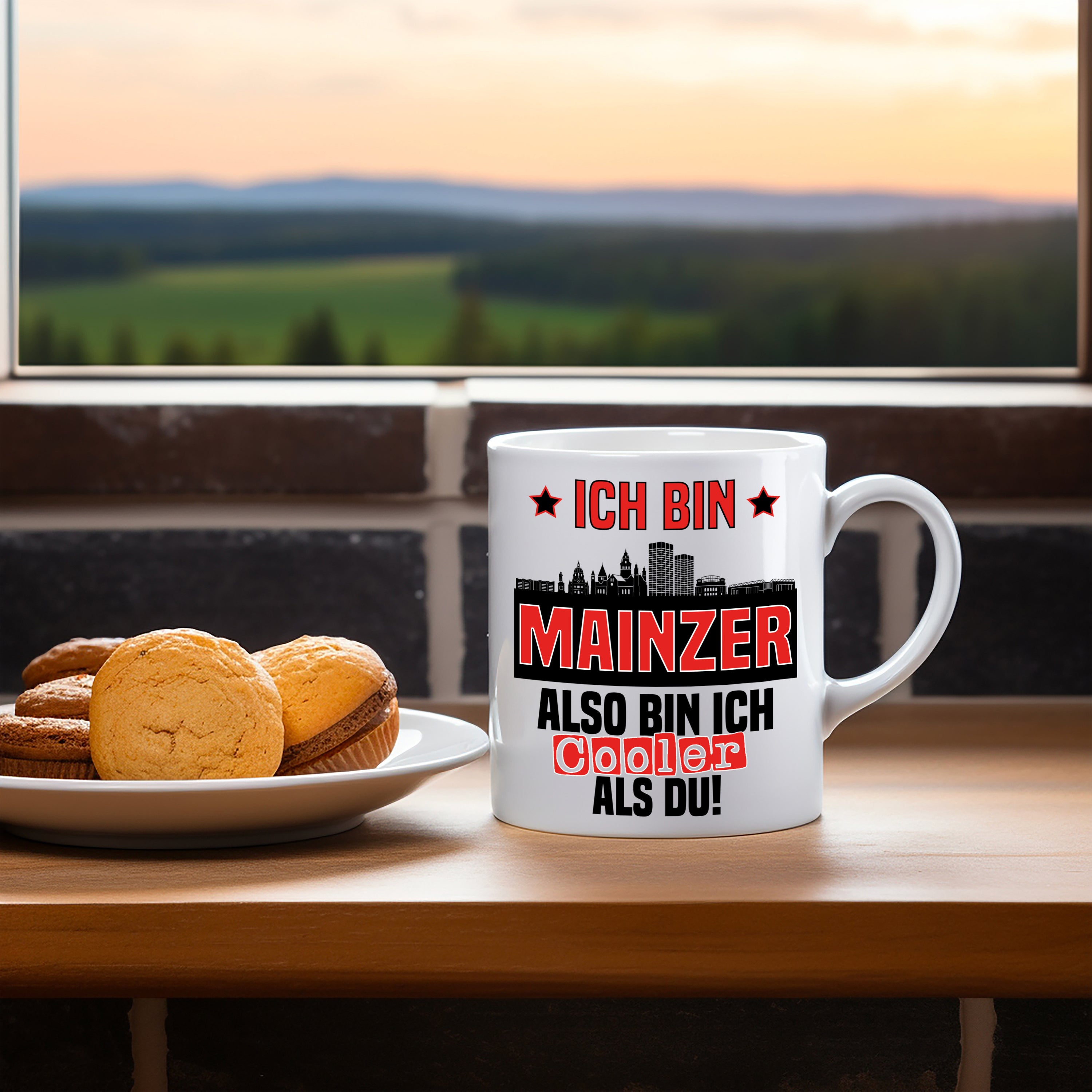 Tasse mit Motiv - Ich bin Mainzer also bin ich cooler als du! | Fußball Keramiktasse für Mainz 05 Fan | Skyline deiner Stadt