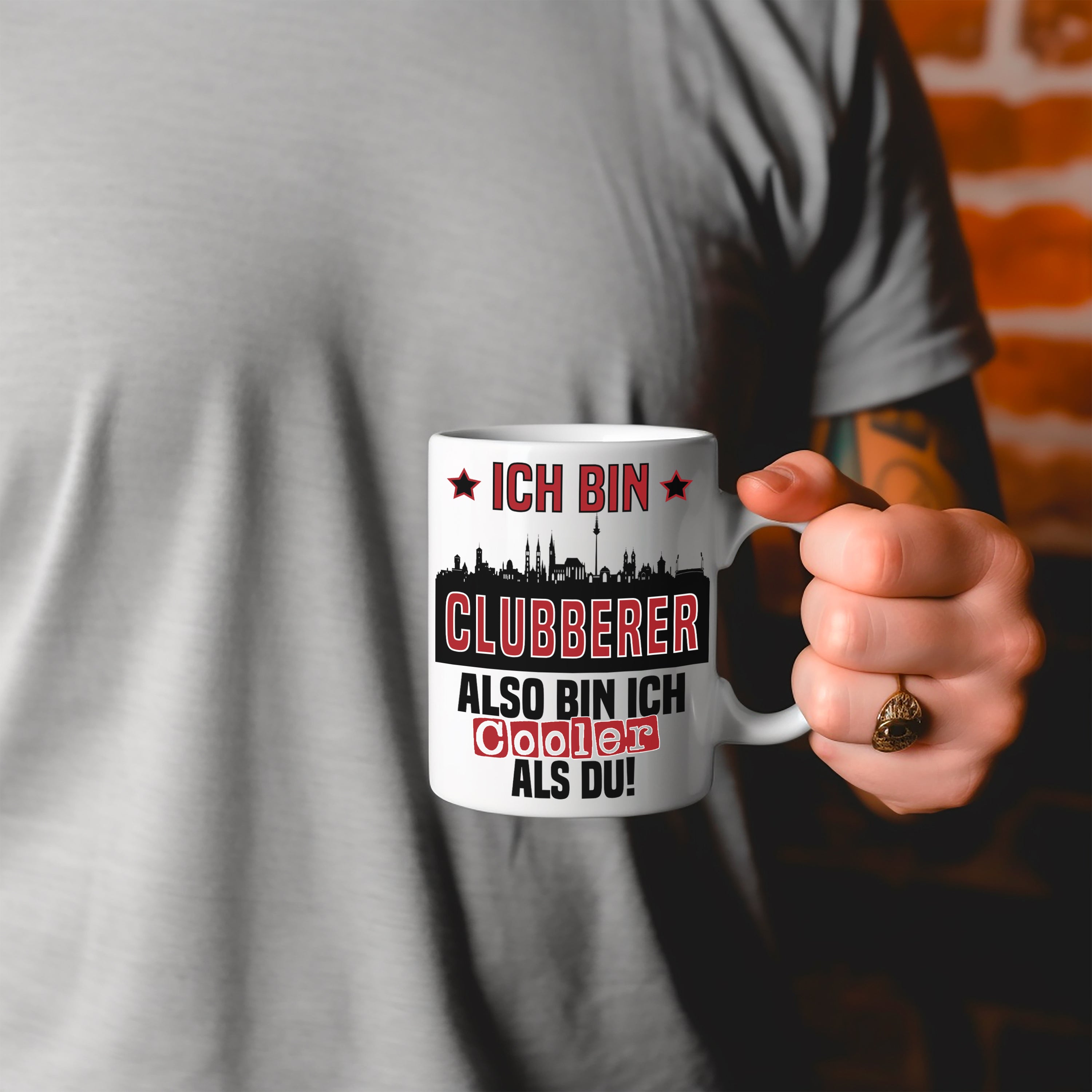 Tasse mit Motiv - Ich bin Clubberer also bin ich cooler als du! | Fußball Keramiktasse für 1. FC Nürnberg Fan | Skyline deiner Stadt