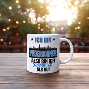 Tasse mit Motiv - Ich bin Paderborner also bin ich cooler als du! | Fußball Keramiktasse für Paderborn Fan | Skyline deiner Stadt