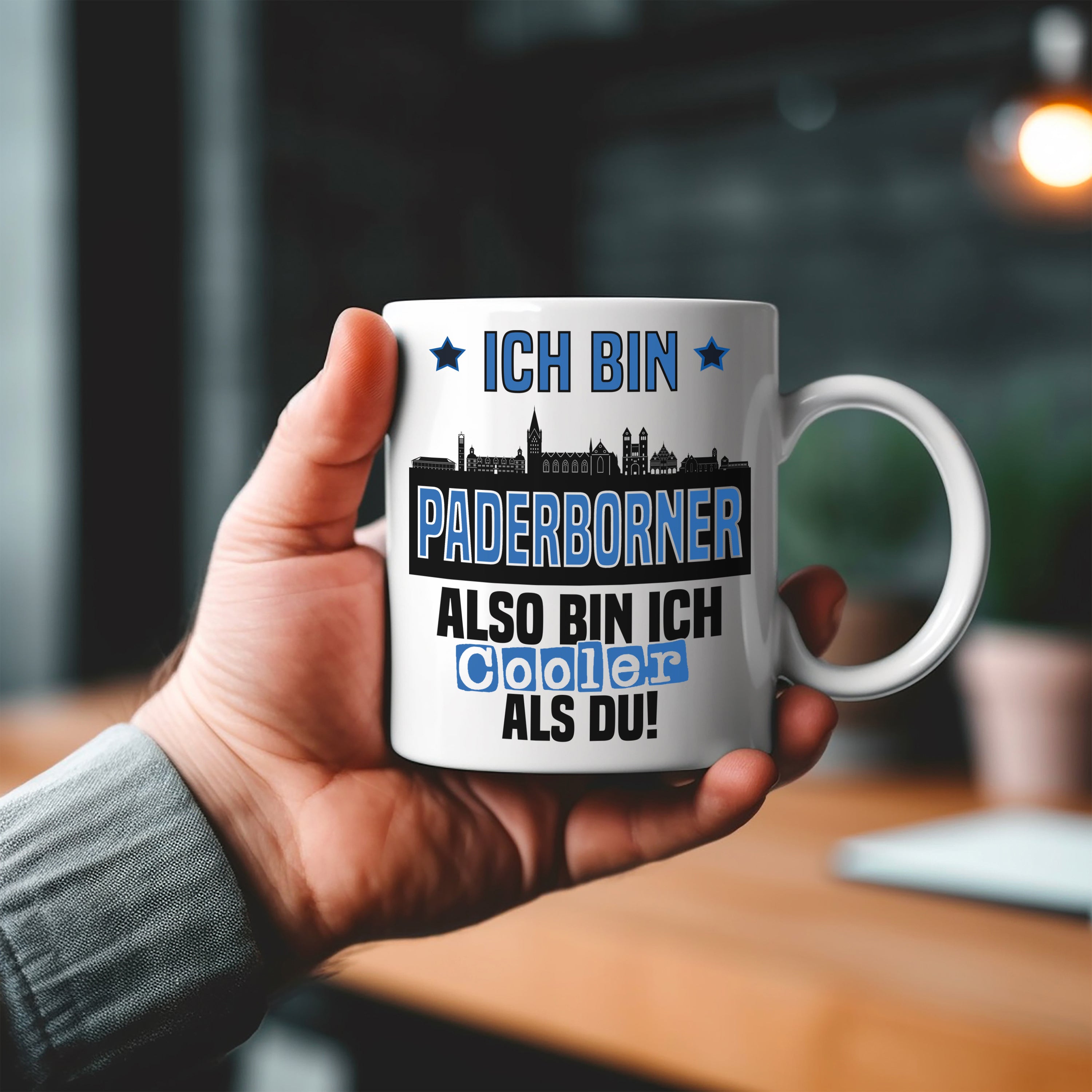 Tasse mit Motiv - Ich bin Paderborner also bin ich cooler als du! | Fußball Keramiktasse für Paderborn Fan | Skyline deiner Stadt