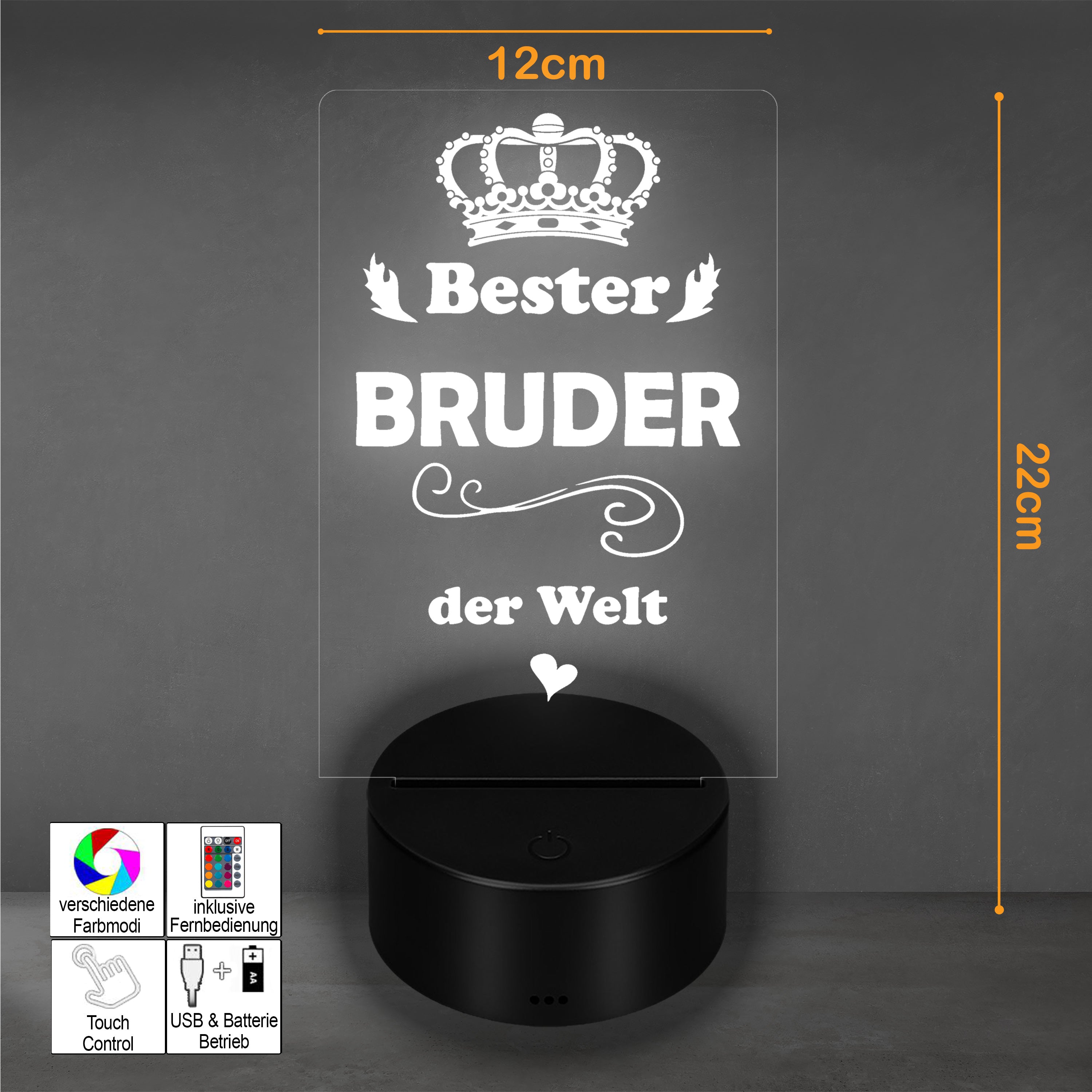 Lieblingsmensch LED Nachtlicht mit Gravur | Bester Bruder | Acryl-Lampe mit romantischem Spruch - Dekolampe zur Hochzeit, Geburtstag, Verlobung & Jahrestag | Farbwechsel & Fernbedienung
