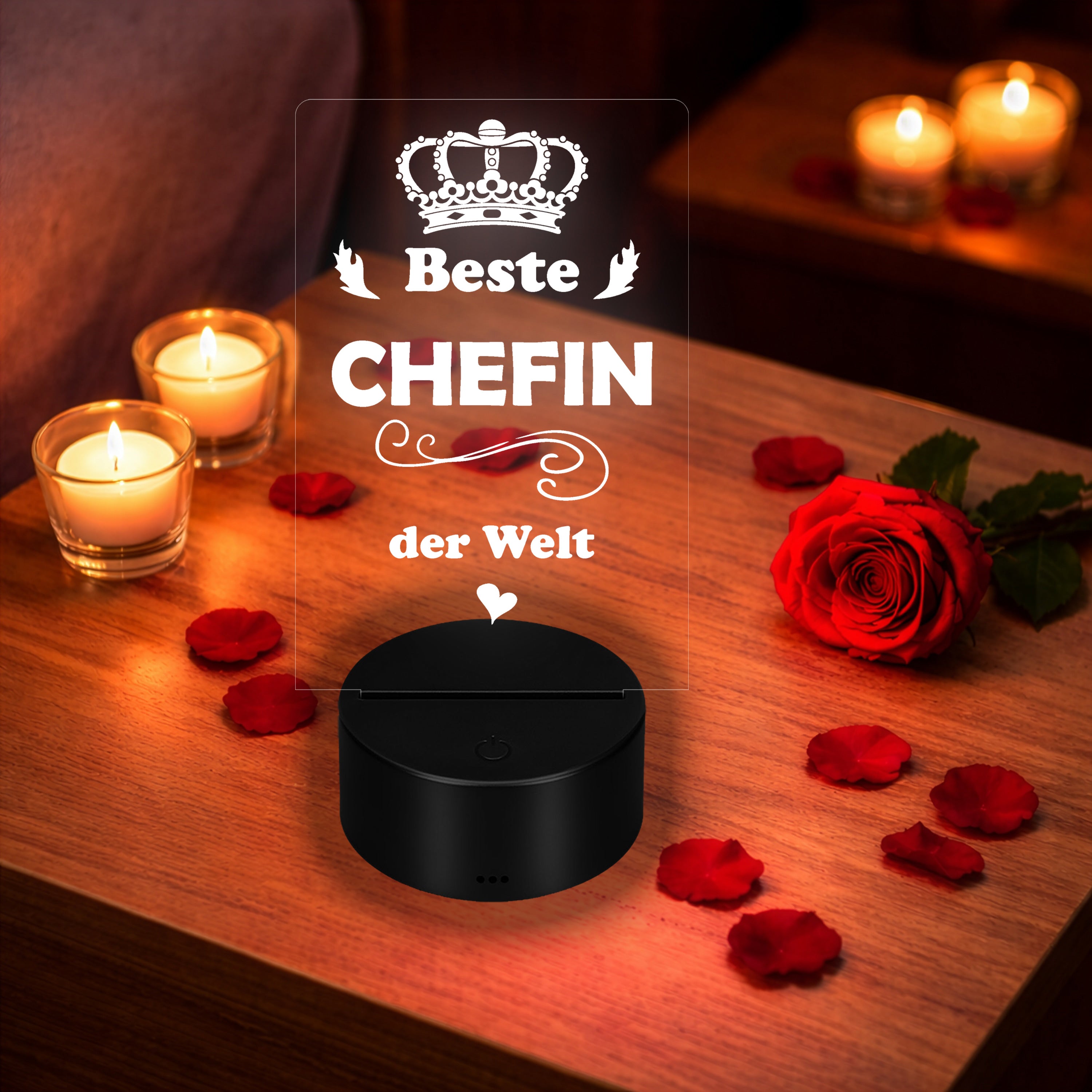 Lieblingsmensch LED Nachtlicht mit Gravur | Beste Chefin | Acryl-Lampe mit romantischem Spruch - Dekolampe zur Hochzeit, Geburtstag, Verlobung & Jahrestag | Farbwechsel & Fernbedienung