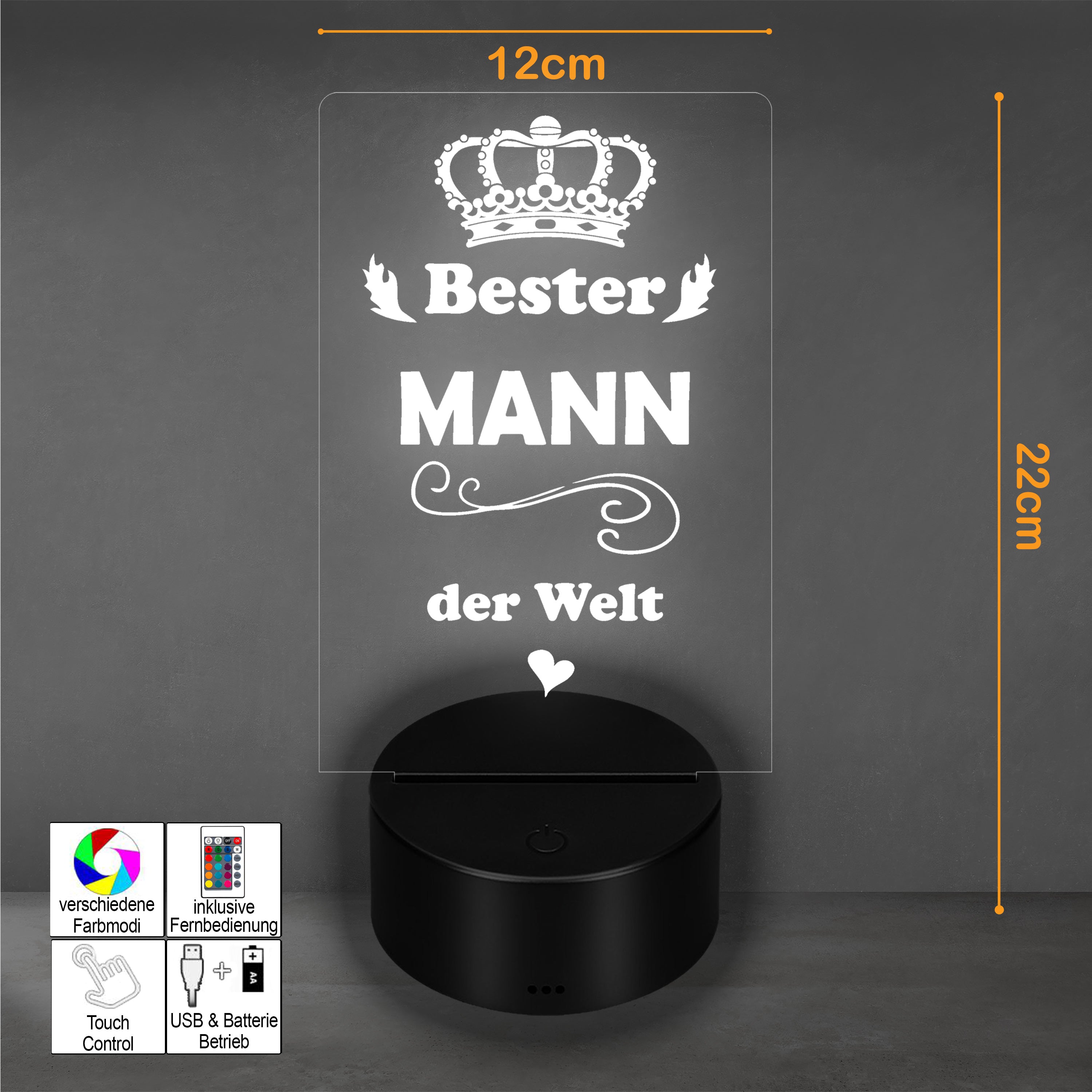 Lieblingsmensch LED Nachtlicht mit Gravur | Bester Mann | Acryl-Lampe mit romantischem Spruch - Dekolampe zur Hochzeit, Geburtstag, Verlobung & Jahrestag | Farbwechsel & Fernbedienung