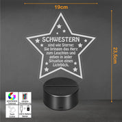 LED Acryl Nachtlicht | Schwestern sind wie Sterne: Sie bringen das Herz zum Leuchten und geben in jeder Situation einen Lichtblick. | Acryl Lampe - Dekolampe | Farbwechsel & Fernbedienung
