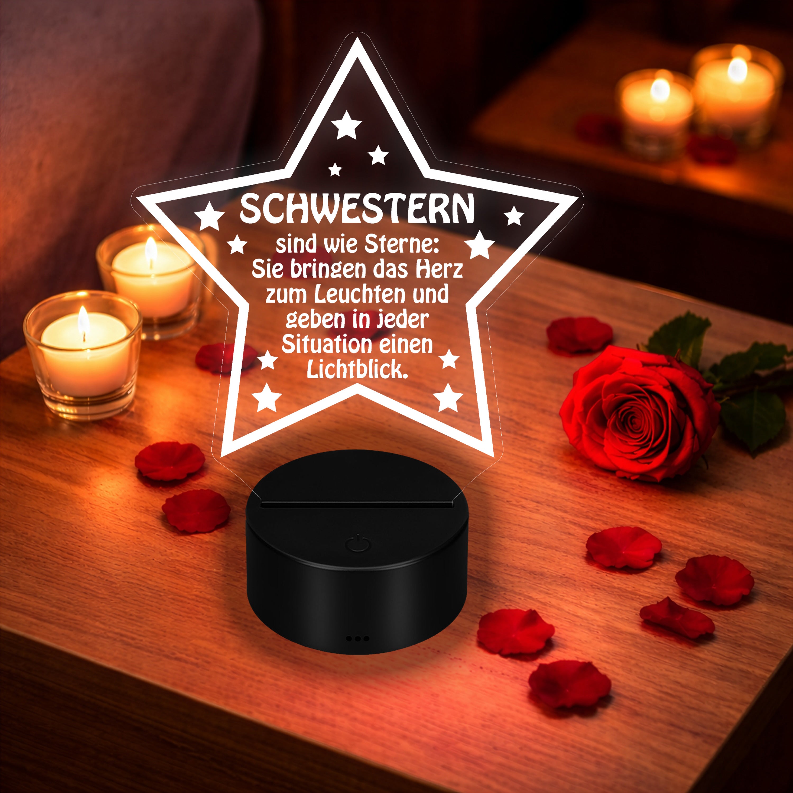 LED Acryl Nachtlicht | Schwestern sind wie Sterne: Sie bringen das Herz zum Leuchten und geben in jeder Situation einen Lichtblick. | Acryl Lampe - Dekolampe | Farbwechsel & Fernbedienung