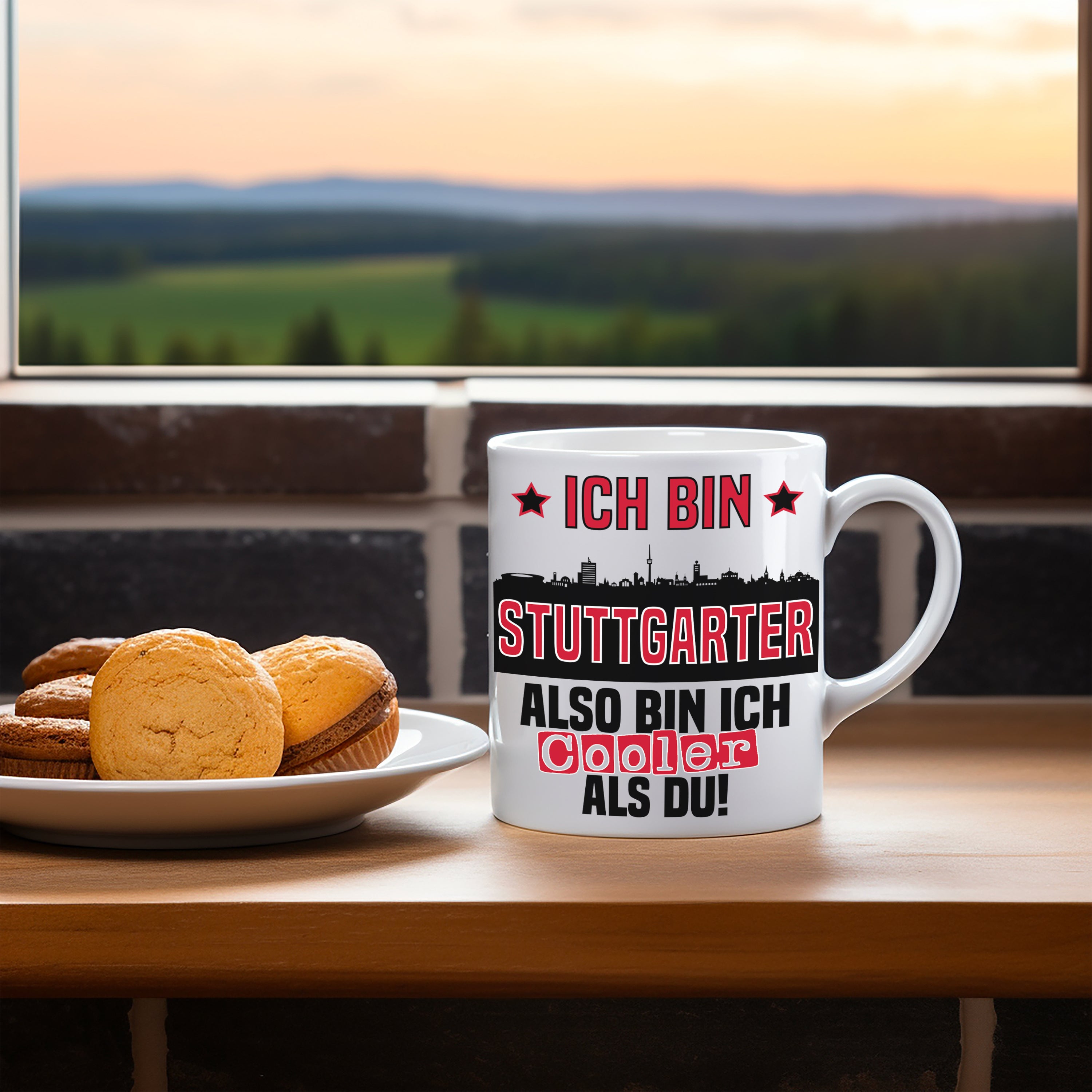 Tasse mit Motiv - Ich bin Stuttgarter also bin ich cooler als du! | Fußball Keramiktasse für VFB Stuttgart Fan | Skyline deiner Stadt