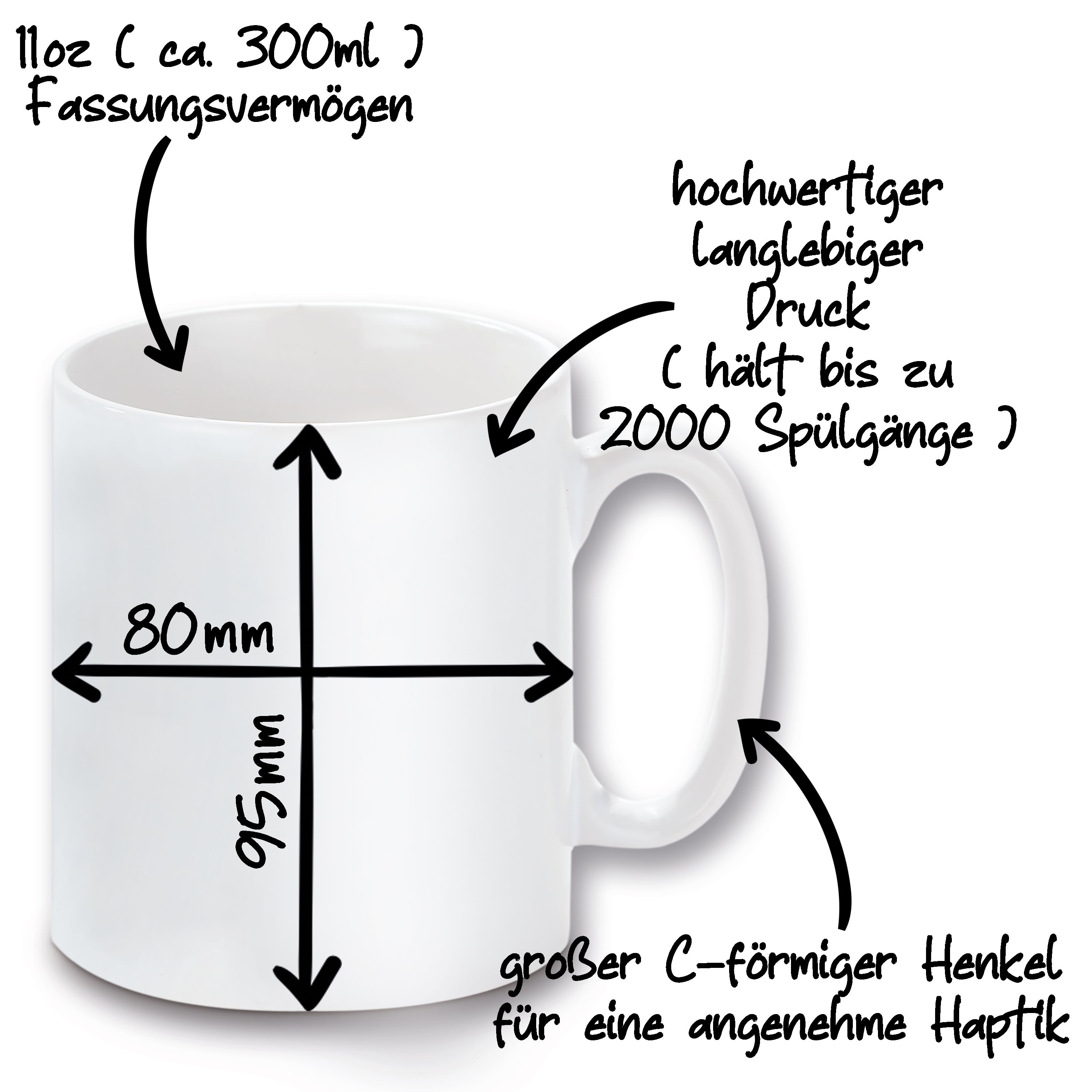 Tasse mit Wunschtext - bis zu 6 Zeilen Schriftart und Schriftfarbe wählbar | Tasse 300ml zum selbst gestalten