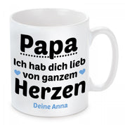 personalisierte Tasse mit Motiv - Papa - Ich hab dich lieb von ganzem Herzen - mit Wunschname