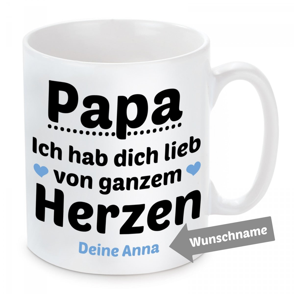 personalisierte Tasse mit Motiv - Papa - Ich hab dich lieb von ganzem Herzen - mit Wunschname